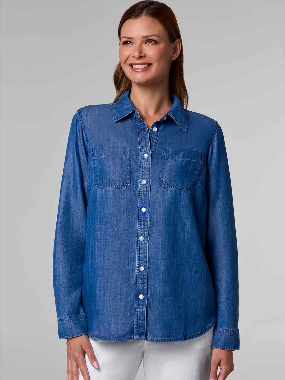 Coolibar Classic Blue Denim Button-Front Shirt NWT size XL